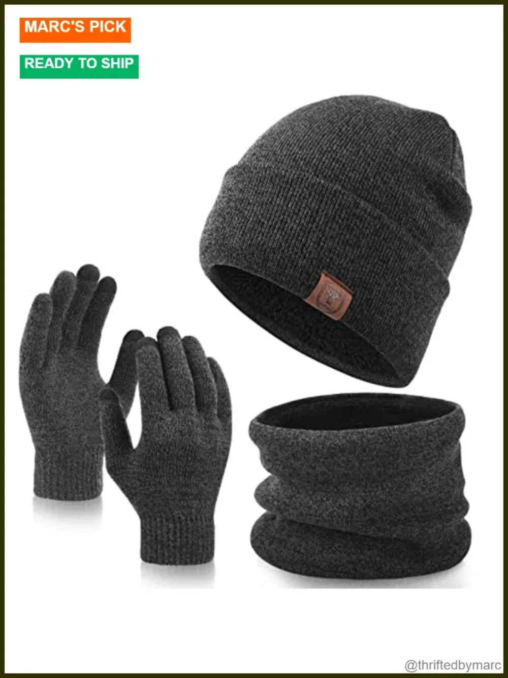 Winter Knit Touchscreen Gloves, Beanie, Scarf Set - Fleece Lined, Thermal Set